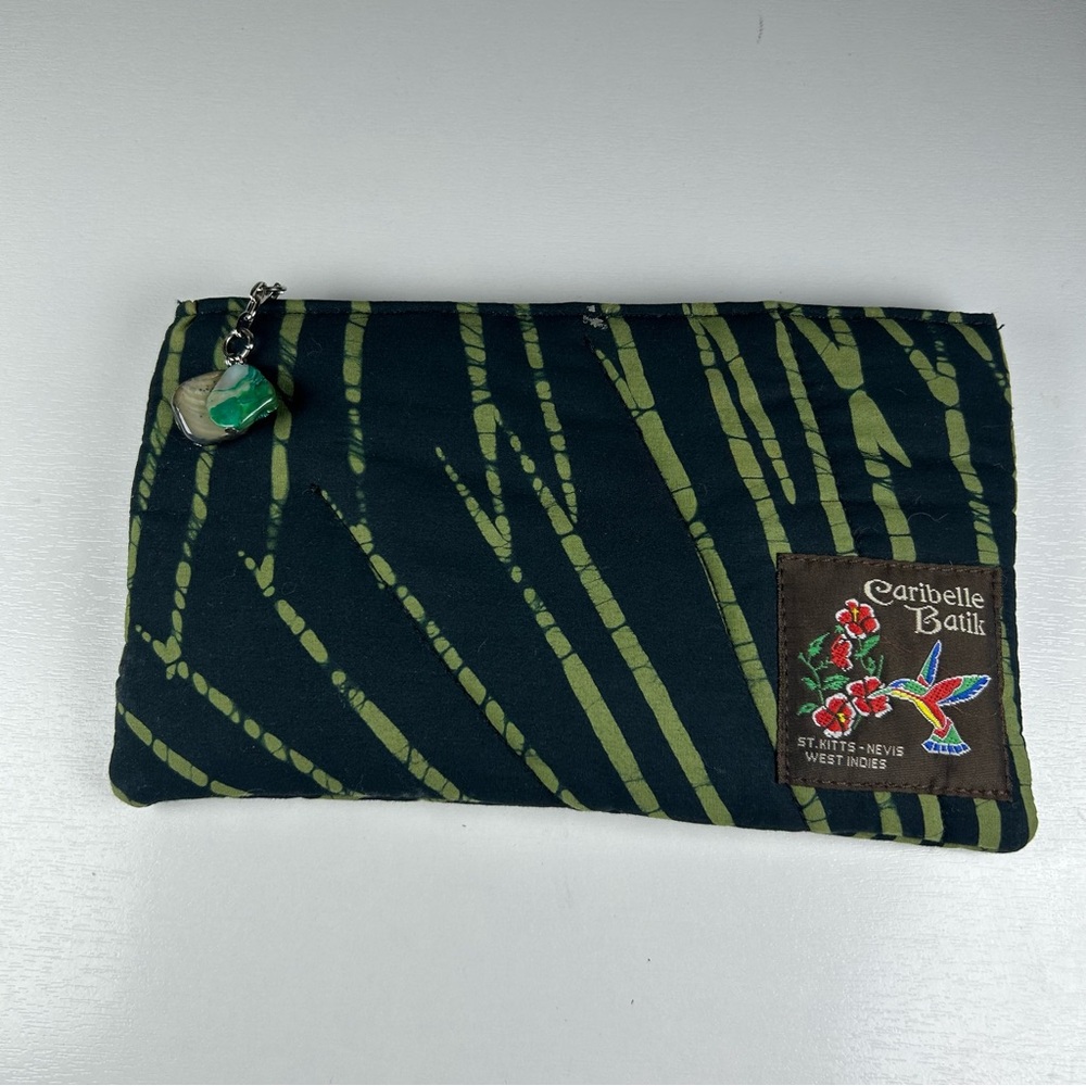 Caribelle Batik Pouch Makeup Bag Padded with Zipper Green Zebra Stripes Design